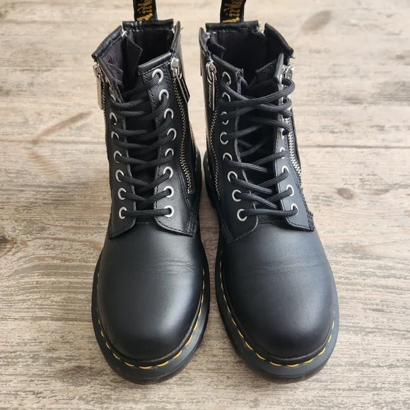 DR.MARTENS ZIP NAPPA 1460 BLACK Combat Moto boots, US Mens 4,US Women's 5 - Picture 7 of 12